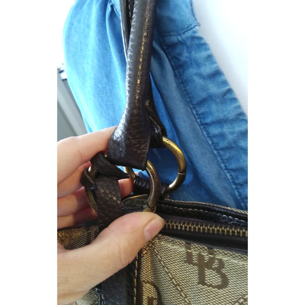 Vtg Dooney & Bourke Victorian brown canvas monogram bag boho hobo leather tassel - Picture 6 of 11